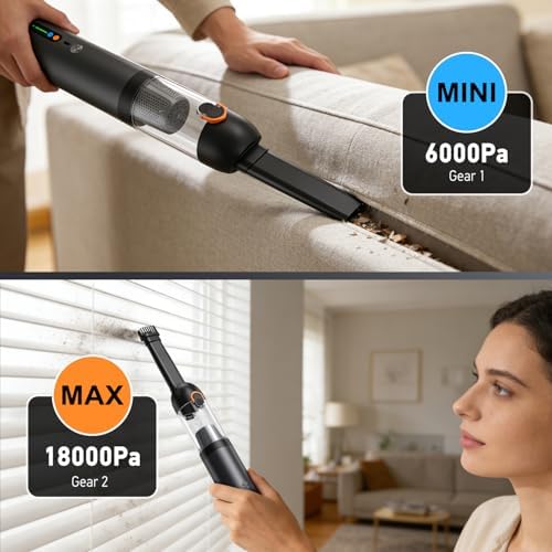 Car Vacuum Portable Cordless,18000Pa 4in1 Portable Handheld Cleaner Vacuum &Air Duster 2 Suction Modes Power Blowing&Inflating, Brushless Motor Vacuum with Multi Nozzles for Car,Keyboards, Office,Pet - Image 5