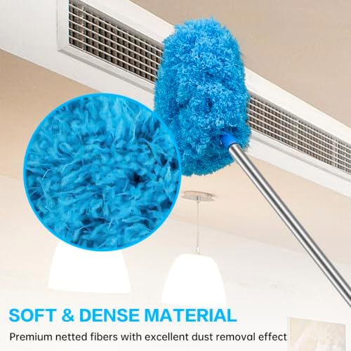 Ceiling Fan Cleaner Duster Reusable Microfiber Ceiling Fan Blade Cleaner Removable Duster with Extension Pole Adjusts 13 to 49.7 Inch for Cleaning Walls Bookshelves Furniture Door Window Top (Blue) - Image 5