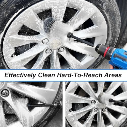 Wheel Brush Kit, Soft Drill Wheel Cleaner Brush, No Scratches Highly Dense Car Cleaning Brush Set for Wheels, Rims, Engines, Exhaust(White/Black,2Pcs) - Image 4