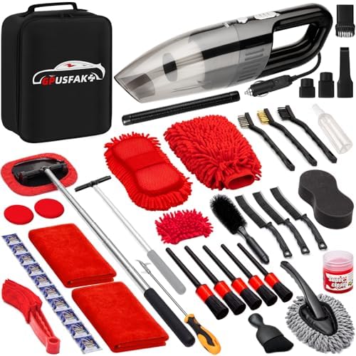45Pcs Car Wash Cleaning Kit with High Power Handheld Vacuum Windshield Cleaning Tool with Side Mirror Squeegee Detailing Brushes Tire Brush Towels Complete Detailing Set for Car by GPUSFAK