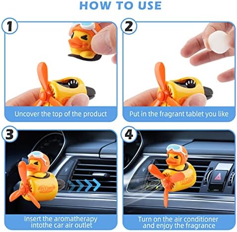 Car Air Freshener Cute Cartoon Yellow Duck Pilot Car Diffuser Rotating Propeller Automotive Air Outlet Fan Creative Car Perfume Decoration Cool Car Accessories Comes with 4 Fragrant Tablets - Image 5