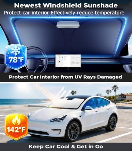 DMJN Front Windshield Sun Shade for Universal Small Size, [Nano Ice-Crystal Coatings] UPF50+ Heat & UV Block, Protect Car Interior & Keep Cool, Flodable Steel-Ring Car Cover for Summer - Image 2