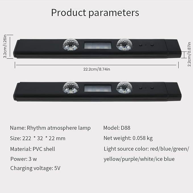 2PCS Car Interior Ambient Lights, Wireless Multicolor Car Strip Lights USB Rechargeable Multicolor RGB LED Strip Light Remote/Sound Control Car Star Ceiling Light with Music Sync - Image 3