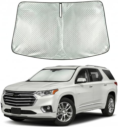 Windshield Sun Shade Custom Fit for 2018-2023 Chevrolet Traverse, Advanced Diamond-Patterned Heat Shield to Block UV Rays, Foldable Auto Window Visor, Precise Mirror Cutout by Giselia
