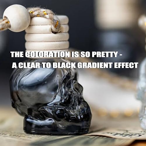 7 Pcs 8ml Hanging Car Air Freshener Diffuser,Empty Black Gradient Glass Essential Diffuser Oil Aromatherapy Fragrance Perfume Pendant Glass Vials with Wooden Caps (Skull, 8ml) - Image 5