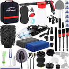 40Pcs Car Wash Detailing Kit Cleaning Kits with Foam Gun Sprayer Vacuum with Long Cord Drill Brush Large Wash Mitt Towels Complete Interior Exterior Car Washing Supply Set Black by AUTODECO