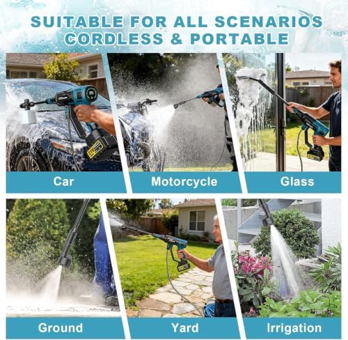 Cordless Portable Washer, Brushless Motor, 4 Speed Modes, 6-in-1 Swivel Nozzle, 2 x 4.0 Ah Batteries, 5 m Hose, Lightweight Handheld Car Washer for Home, Garden - Image 7