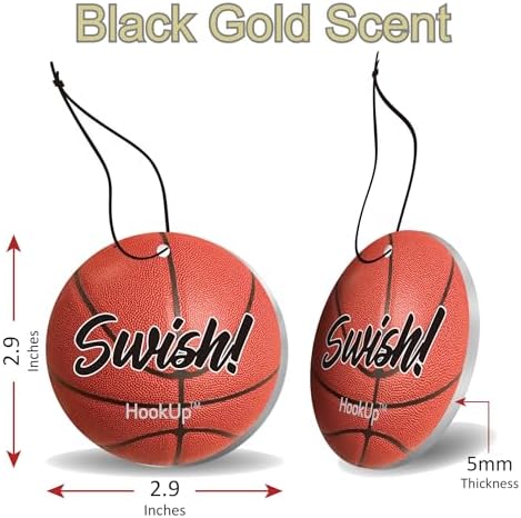 Basketball Car Air Freshener by HookUp - 2 Pack - Black Gold Scent (Extra Strong) | Unique Basketball Gift for Players, Coach, Fans | Hanging Car Accessory with Long Lasting Fresheners Smell - Image 2