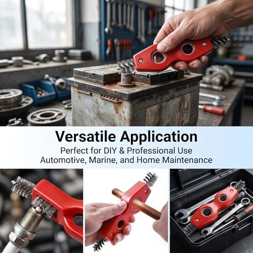 2 PCS Car Terminal Cleaner Spray, 4-in-1 Terminal Post Cleaner Brush with Steel Wire, Cleaning Tool for Terminals and Connectors, Universal for Most Cars, Trucks, SUVs (Red) - Image 3