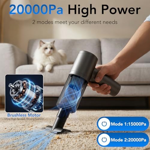 Portable Brushless Car Vacuum Cordless Mini Handheld Vacuums Cleaner High Power with LCD Display and Multi-Nozzles, Hand held Cleaners for Car, Home, Office, Sofa, Pet Hair,Keyboard - Image 6