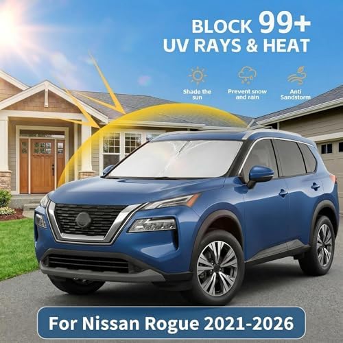 Windshield Sun Shade for Nissan Rogue 2021-2025 2026 Sunshade Front Window Shade Custom Fit Rogue Accessories Sun Visor Foldable Shade Blocks UV Rays Accessories - Image 2