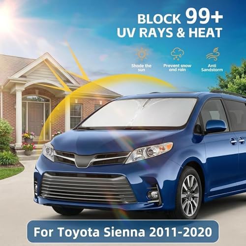 Windshield Sun Shade for Toyota Sienna 2011-2020 Front Window Shade Custom Fit Sienna Accessories Sun Visor Foldable Shade Blocks UV Rays Summer Must Have Car Accessories - Image 2