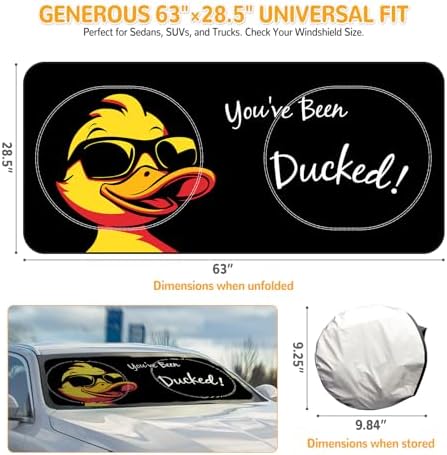 Windshield Sun Shade for Car, 63"x28.5" Stylish Printed Front Window Sunshade with Double Steel Ring Frame, Universal Fit Foldable Heat Blocker & UV Protector, with Storage Pouch (Duck) - Image 2