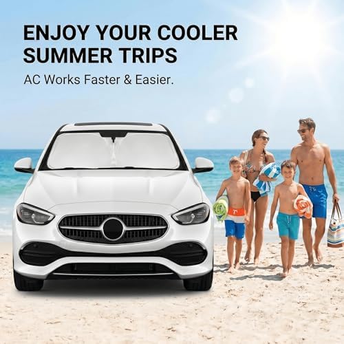 Windshield Sun Shade for Benz C-Class 2008-2024 2025 Sunshade Front Window Shade Custom Fit C-Class W205 C250 C300 C400 SLK SLS CLA CLS CL-Class Sun Visor Foldable Shade Blocks UV Rays Accessories - Image 4