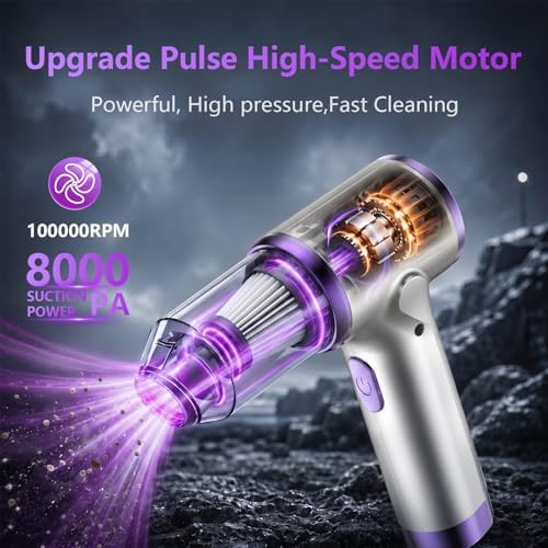 Handheld Cordless Vacuum Cleaner,8000PA Suction 4 Modes Portable Car Vacuum,4000mAh Rechargeable Battery,3 Filters,7-in-1 Kit for Home Office Car Pet,Silver - Image 2