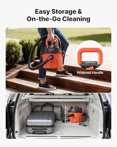 VEVOR Dry Vacuum Cleaner, 2.6 Gallon 2.5 Peak HP Portable Shop Vac with 800W Input Power, Various Nozzles, 1.25in Diameter x 4ft Hose, 9.2ft Cord for Home, Garage, Jobsite, Workshop, Black Orange - Image 6