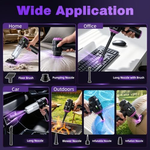 Wansimoo Handheld Car Vacuum Cleaner,25000PA Strong Cyclonic Suction Car Vacuum Portable Cordless with Digital Display Mini Vacuum for Car, Home, Office, Kitchen (Purple) - Image 5
