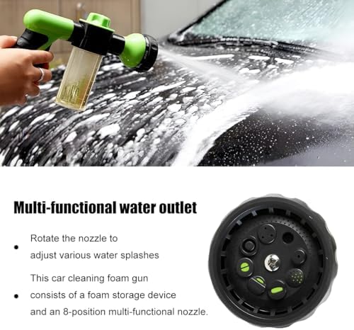 Car Wash Foam Gun, High Pressure Vehicle Wash Soap Sprayer with 8 Adjustable Watering Patterns, Automotive Hose Nozzle Foam Blaster, Universal for Automobile RV Truck (Green) - Image 3