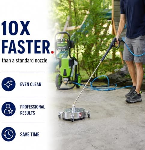 14 Inch Pressure Washer Surface Cleaner – Stainless Steel, 2000–4000 PSI Power Washer Attachment with Wheels, Extension Wands & Quick Connect – Driveway, Patio, Sidewalk, Deck Cleaning Tool - Image 3
