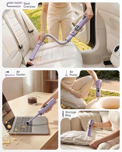 Fanttik Slim V10 Ultra Cordless Car Vacuum, 4-in-1 Portable Mini Vacuum with 19kPa Suction, Freely Combinable Accessories, 2 Suction Modes, Handheld Vac for Car, Small Jobs, Keyboard, Office(Purple) - Image 2