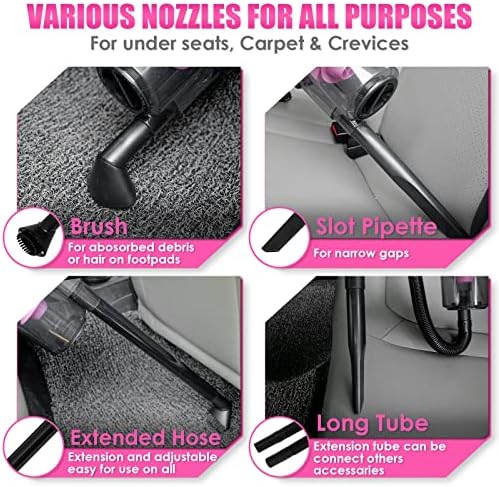 17pcs Car Cleaning Kit, Pink Car Interior Detailing Kit with High Power Handheld Vacuum, Detailing Brush Set, Windshield Cleaner, Cleaning Gel, Complete Auto Accessories for Women Gift - Image 3