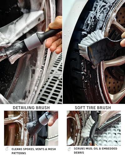 oesee 8PCS Pro Wheel Cleaning Kit - Synthetic Wool Brushes, Detailing Brush, Tire Brush, Wash Mitt, Drying Towel & Carry on Bag - Scratch-Free Rim Cleaning Kit - Image 5