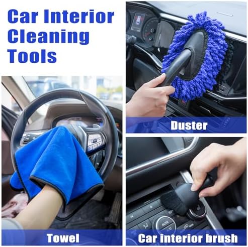 Windshield Cleaner Tool, 17Pcs Car Interior Detailing Kit, Detailing Brush, Towels, Duster, Car Cleaning Kit Interior for RVs, Truck, Trailer (Blue) - Image 6