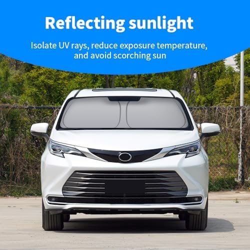 Front Windshield Sun Shade Custom Fit Compatible for Sienna 2011-present Sunshade Foldable UV Ray Reflector Sun Visor Protector Accessories Shield Cover Reflective (for Sienna 2011-present) - Image 3