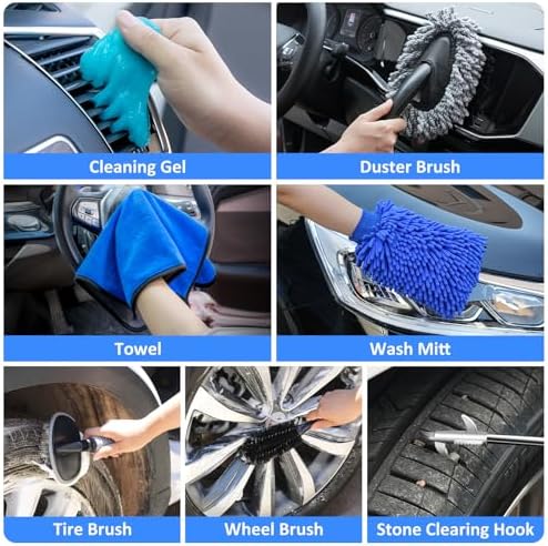44Pcs Car Wash Detailing Kit Cleaning Kits with Foam Gun Sprayer Wash Mop with Long Handle Collapsible Bucket Large Wash Mitt Towels Complete Interior Exterior Car Washing Supply Set Blue - Image 7