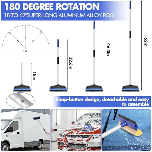 62'' Car Wash Brush with Long Handle, Scratch-Free Car Wash Mop Kit with Car Wash Bucket, Wheel Tire Brush, Wash Mitt Towel, Windshield Squeegee, Car Cleaning Brush Kit for Cars RV Truck Boat - Image 3