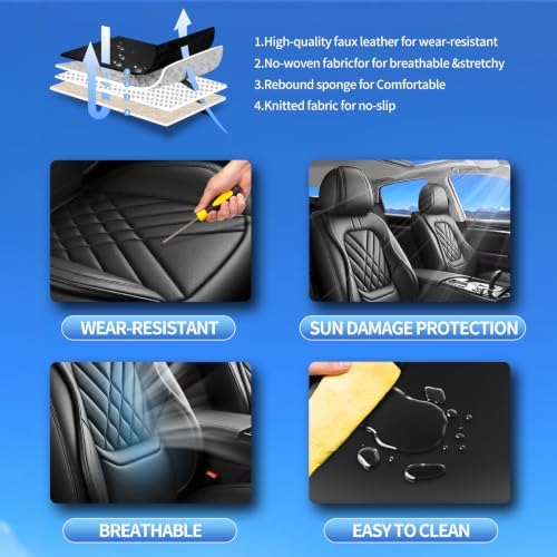 Fit Liberty Car Seat Covers Compatible with Jeep Liberty 2002-2010 2011 2012-Premium Leather,Waterproof,Breathable,Airbag Compatible &All-Weather Seat Cushion Protecto(2 Front,Black) - Image 4