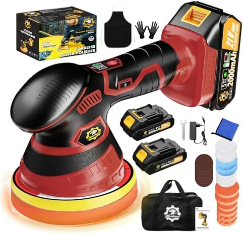 Cordless Car Buffer Polisher kit, DA Polisher with 2*21V Batteries by Niusken