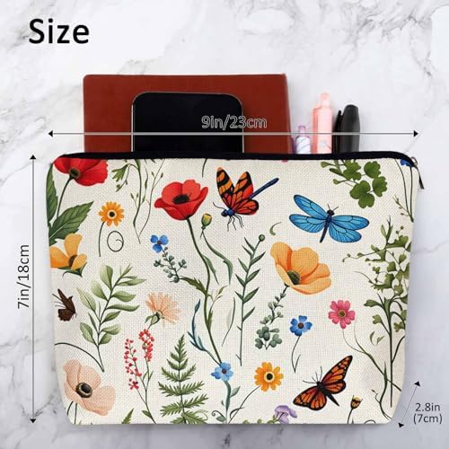 Makeup Bag For Purse Dragonfly, Wild Flowers Butterfly Dragonflies Cosmetic Bags For Women With Zipper Travel Toiletry Pouch Makeup Bags Makeup Organizers Purse For Toiletries Cosmetics - Image 4