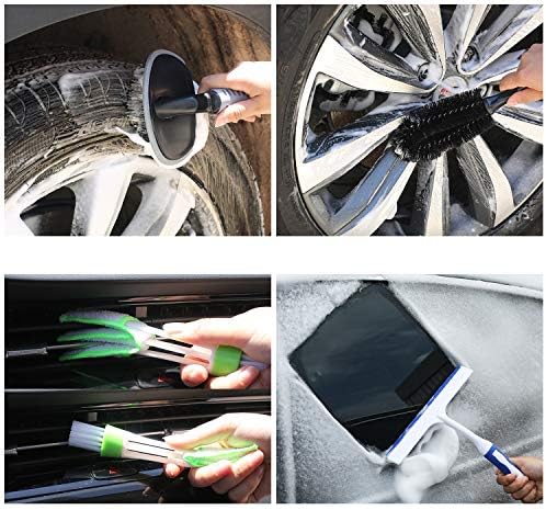 22Pcs Car Wash Cleaning Tools Kit Car Detailing Set with Blue Canvas Bag Collapsible Bucket Wash Mitt Sponge Towels Tire Brush Window Scraper Duster Complete Interior Car Care Kit - Image 5
