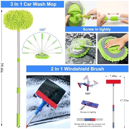 44Pcs Car Wash Detailing Kit Cleaning Kits with Foam Gun Sprayer Wash Mop with Long Handle Collapsible Bucket Large Wash Mitt Towels Complete Interior Exterior Car Washing Supply Set Blue - Image 3