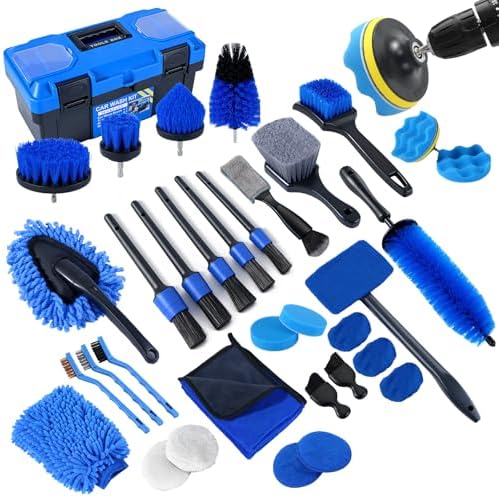 36Pcs Car Detailing Kit, Car Detailing Brush Set, Car Cleaning Kit, Auto Detailing Tools for Interior Exterior Wheels, Professional Car Wash Accessories with Windshield Cleaning Tool and Storage Box by NIKCOSMK