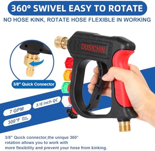 DUSICHIN Foam Cannon Short Pressure Washer Gun 1/4 Inch Quick Connector,Car Wash Foam Gun with 5 Pressure Washer Nozzle Tips 3/8'' Swivel Quick Connector,Additional Orifice Nozzle 1.04mm Car Washing - Image 6
