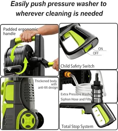 2026New Pressure Power Washer 5000PSI with Adjustable Touch Screen 8 Level, 34" Tall, 4 Quick Connect Nozzles,Inlet Hose&Filter&500mlFoam Cannon for Cars/Fences/Driveways/Home Cleaning(Yellow) - Image 5