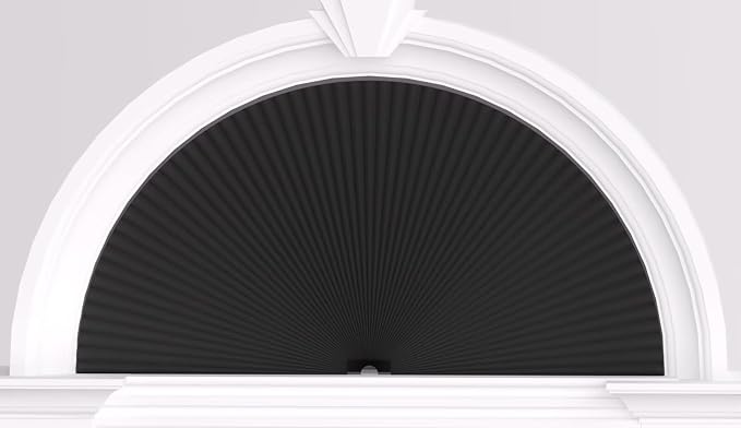 Myshade Arch Window Shades Half Circle Blackout Cellular Shades Cordless No Drill Blinds for Windows Half Moon Honeycomb Fabric No Tools Room Darkening Shades Easy Install (1PCS Black 24" W X 12" H) by MYSHADE