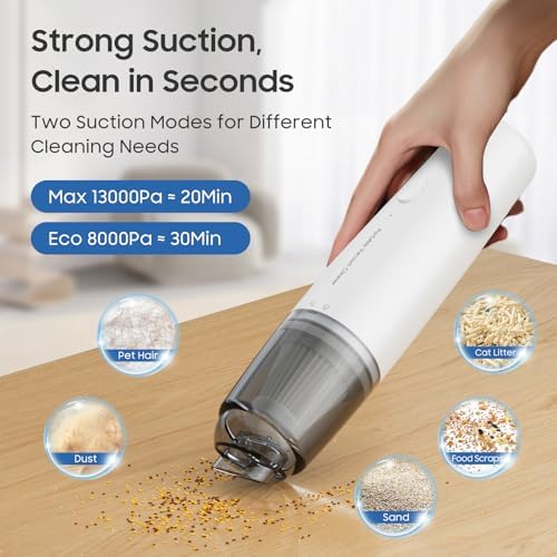 Handheld Vacuum Cordless, Car Vacuum Portable with 2 Suction Modes, Blow & Suction 2-in-1, Mini Vacuum Cleaner Rechargeable for Car, Home, Pet Hair, Office, Desk, Keyboards (White) - Image 3