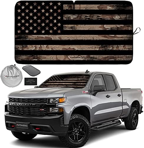 Autoamerics 1-Piece Windshield Sun Shade Brown Camo American Flag USA Design - Foldable Car Front Window Sunshade for Most Sedans SUV Truck - Blocks Max UV Rays and Keeps Your Vehicle Cool - Large by AutoamericsUS