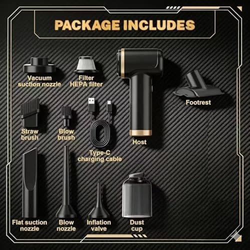 LAZYROSY 30000PA Handheld Vacuum Cleaner Suction with Brushless Motor, 6-in-1 Portable Mini Vacuum with 3 Suction Modes, Cordless Vacuum with LED Light, Type-C Charge for Car, Office Desk, Keyboards - Image 3