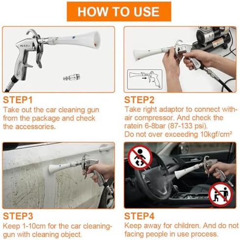 Tornado Car Cleaning Gun with Adjustable Air Flow Nozzle, Air Blower Gun for Car Detailing, High Pressure Dry Cleaning Gun Quickly Blasts Dust & Dirt Works with Air Compressor - Image 5