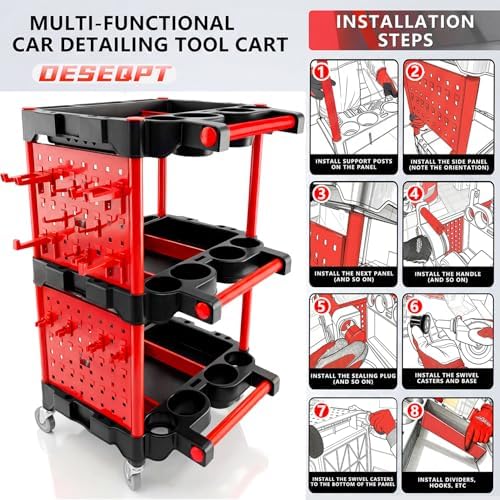 Auto Detailing Cart with Wheels, 3 Tier Rolling Detail Cart - Image 3