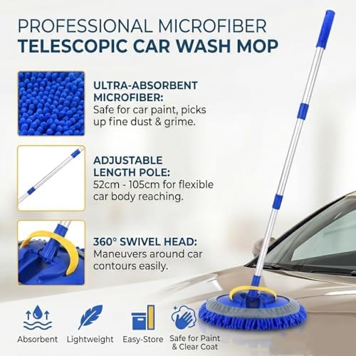42" Car Wash Brush, Portable Car Wash Mop with Ultralight Telescopic Handle - Image 2