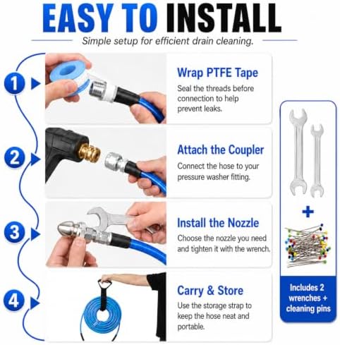 100 FT Sewer Jetter Kit for Pressure Washer, 5800PSI Drain Cleaner Hose - Image 4