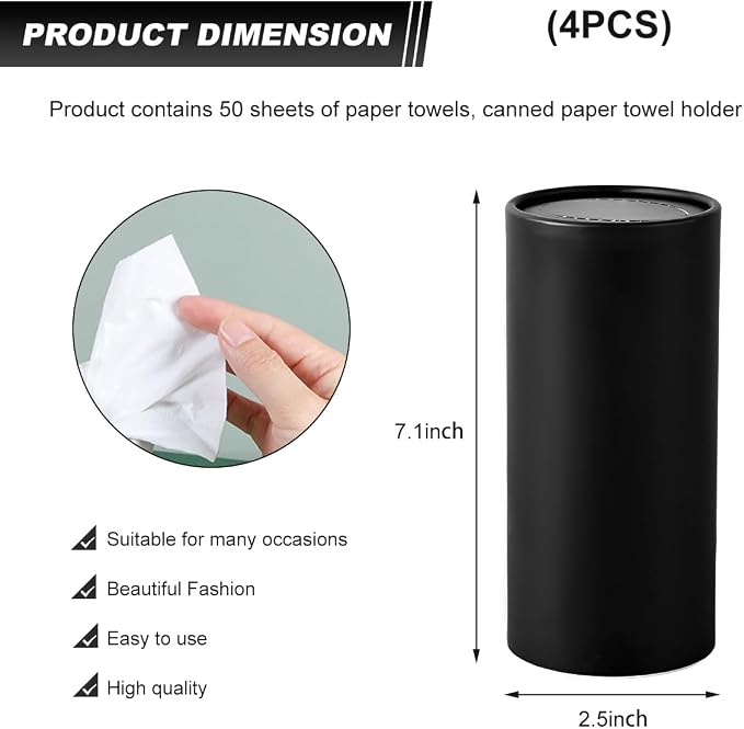 DXNQ 4 PCS Car Tissues Holder, Car Cup Holder Refillable Travel Tissues Tube with Facial Tissues, Portable Cylinder Round Tissue Boxes Container Decor for Car Office Home (Black) - Image 2