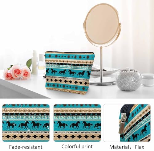 Woman Makeup Bag Horse, Ethnic African Aztec Horses Makeup Bags Travel Cosmetic Bags Toiletry Makeup Organizer Pencil Pouch Make Up Cosmetic Bag For Owners Lady Birthday Gifts - Image 5