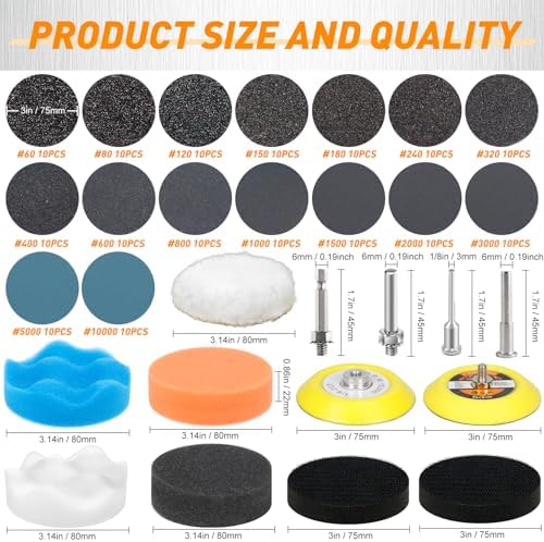 174 PCS 3 Inch Wet Dry Sanding Discs 60-10000 Grit Assorted - Image 2