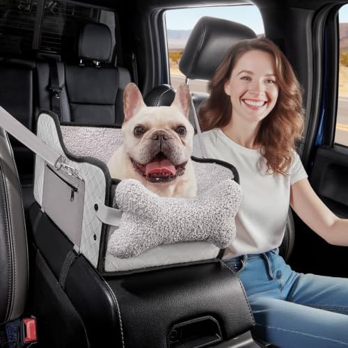 TKYZ Center Console Dog Car Seat for Small Dogs,Fit for Full Size Truck | Soft Pillow,Double fixation,PU Leather Easy To Clean,Pet Booster with Safety Belt,Puppy Car Seat for Small Dogs 0-30 lbs by TKYZ